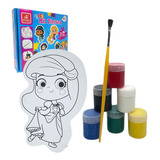 Kit Pintura Infantil 10 Telas 6 Tintas Guache Menino Menina Cor Princesas