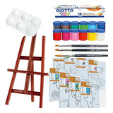 Kit Pintura Infantil C Cavalete Tela Riscada Tinta