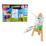 Kit Pintura Infantil Cavalete Mesa Telas Tinta Pincel Paleta