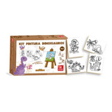 Kit Pintura Infantil Dinossauros Mini Cavalete Telas guache