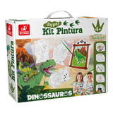 Kit Pintura Infantil Dinossauros Mini Cavalete Telas guache