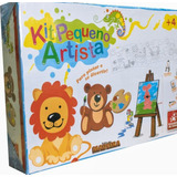 Kit Pintura Infantil Mini Cavalete C guache Colorir Animais