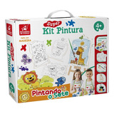 Kit Pintura Infantil Mini Cavalete Guache Colorir Animais