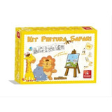 Kit Pintura Infantil Safari Mini Cavalete Telas guache