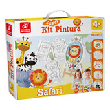 Kit Pintura Infantil Safari Mini Cavalete Telas guache