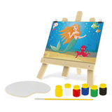Kit Pintura Infantil Tela Desenho Cavalete Tinta E Pincel