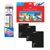 Kit Pintura Iniciante Lápis De Cor Bloco Caneta Hidrocor