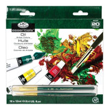 Kit Pintura Óleo Pincel 18 Bisnagas Tinta Óleo Solvente
