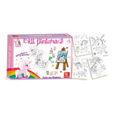 Kit Pintura Para Colorir Infantil Mini Cavalete Unicórnio