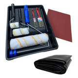 Kit Pintura Parede Rolo Lã Bandeja Lixa Pincel Lona C 15 Pç