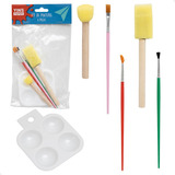 Kit Pintura Pincel Aquarela Escolar Paleta De Tinta 6 Peças