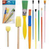 Kit Pintura Pincel Macio Batedor Escolar Infantil 9 Peças Cerdas Amarelo