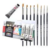 Kit Pintura Tinta Acrílica Bisnagas Conjunto Pinceis