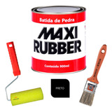 Kit Pintura Tinta Batida De Pedra Preto 900ml Maxi Rubber