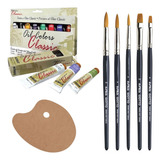 Kit Pintura Tinta Oleo Acrilex Pincel Reeves Longo Gode
