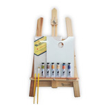 Kit Pintura Tinta Óleo Gato Preto tela E Cavalete Moldured