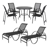 Kit Piscina 2 Espreguiçadeiras 4 Cadeiras Com Mesa Ripado