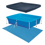 Kit Piscina De 2000 Litros Capa Proteção Forro Mor Cor Azul 2 Liso
