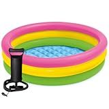 Kit Piscina Infantil Bebe Inflável 86cm Redonda Arco Íris Soft Kids Com Fundo Fofinho Bomba Manual Para Inflar Piscina De Bolinhas Praia Quintal E Banheiro