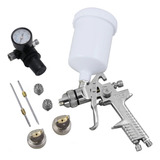 Kit Pistola De Pintura Hvlp 600ml 3 Jogos Reparo Manômetro Cor Prateado N A