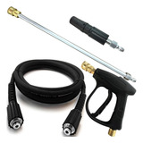 Kit Pistola Lança De Metal Com Bico Jato Leque E Reto 10 Mts Mangueira Trama Aço P Lava Jato Lavadora Stihl Re 900