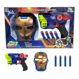 Kit Pistola Lançador De Dardos Nurf Máscara Super Herói Top