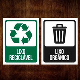 Kit Placa Lixo Reciclável + Lixo Organico + Recolha Coco