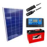 Kit Placa Solar 100w Controlador 30a Lcd Bateria 115ah