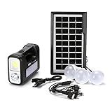 Kit Placa Solar Portátil Com Lanterna 3 Lâmpadas LED Ideal Para Camping Pesca Atividades Ao Ar Livre Com Opção De Carregamento No Painel Solar Ou Na Energia Elétrica 