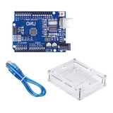 Kit Placa Uno R3 Case Acrilico Transparente Cabo Usb Nf 