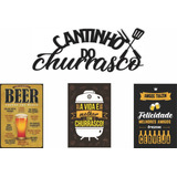 Kit Placas Cantinho Do Churrasco Cerveja Bebidas Boteco Bar