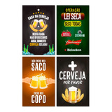 Kit Placas Decorativas Cervejas Frases Mdf 4 Pçs 20x13 Cm