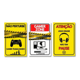Kit Placas Quadros Decorativos 3 Pçs 20x30 Gamer Zone Play