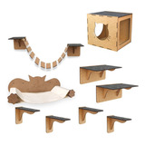 Kit Playground De Gato 9 Pcs Nicho Ponte Prateleira Degrau