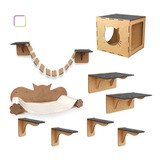 Kit Playground De Gato 9 Pcs Nicho Ponte Prateleira Degrau