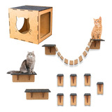 Kit Playground De Gatos Com Escada Toca Ponte Nicho 11 Peças