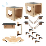 Kit Playground Gato 15 Peças Prateleira Arranhador Nicho Mdf