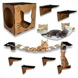 Kit Playground Gatos 9 Pçs Com Arranhador Ponte Nicho E Rede