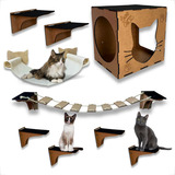 Kit Playground Gatos 9 Pçs Com Arranhador Ponte Nicho E Rede