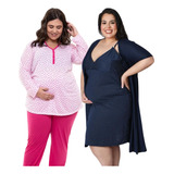Kit Plus Size Gestante Pijama Jogo De Camisola 9217 0126