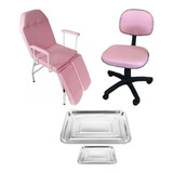 Kit Podologia 09 Cadeira Maca 150kg Rosa Mocho Escada Brinde