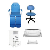 Kit Podologia 660 Cadeira Maca Azul Mocho Gaveteiro Brinde