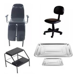 Kit Podologia 96 Preto Cadeira Maca Escada Mocho E Brinde