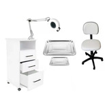 Kit Podologia Armário Exaustor Com Luminária Mocho E Brinde