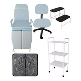 Kit Podologia Cadeira Maca Carrinho Mocho Escada Brinde