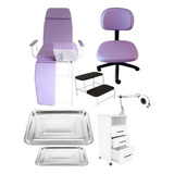 Kit Podologia Cadeira Maca Poltrona Mocho Exaustor Com Luminária Armário Com 3 Gavetas Escada Brinde Sp Frete Gratis