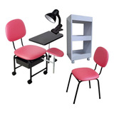 Kit Podologia Cadeira Manicure Carrinho Tripé Brinde Foco