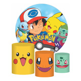 Kit Pokemon Trio Capas De Cilindro Painel Redondo Tecido