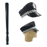 Kit Policia 2 Quepe 2 Distintivo 2 Cassetete 2 Algema