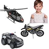 Kit Policia Infantil Com 3 Brinquedos Viatura Moto E Helicóptero Preto 
